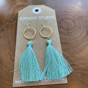 Sea foam tassel and gold hoop earrings